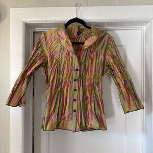 Vintage plaid pleated silk blouse